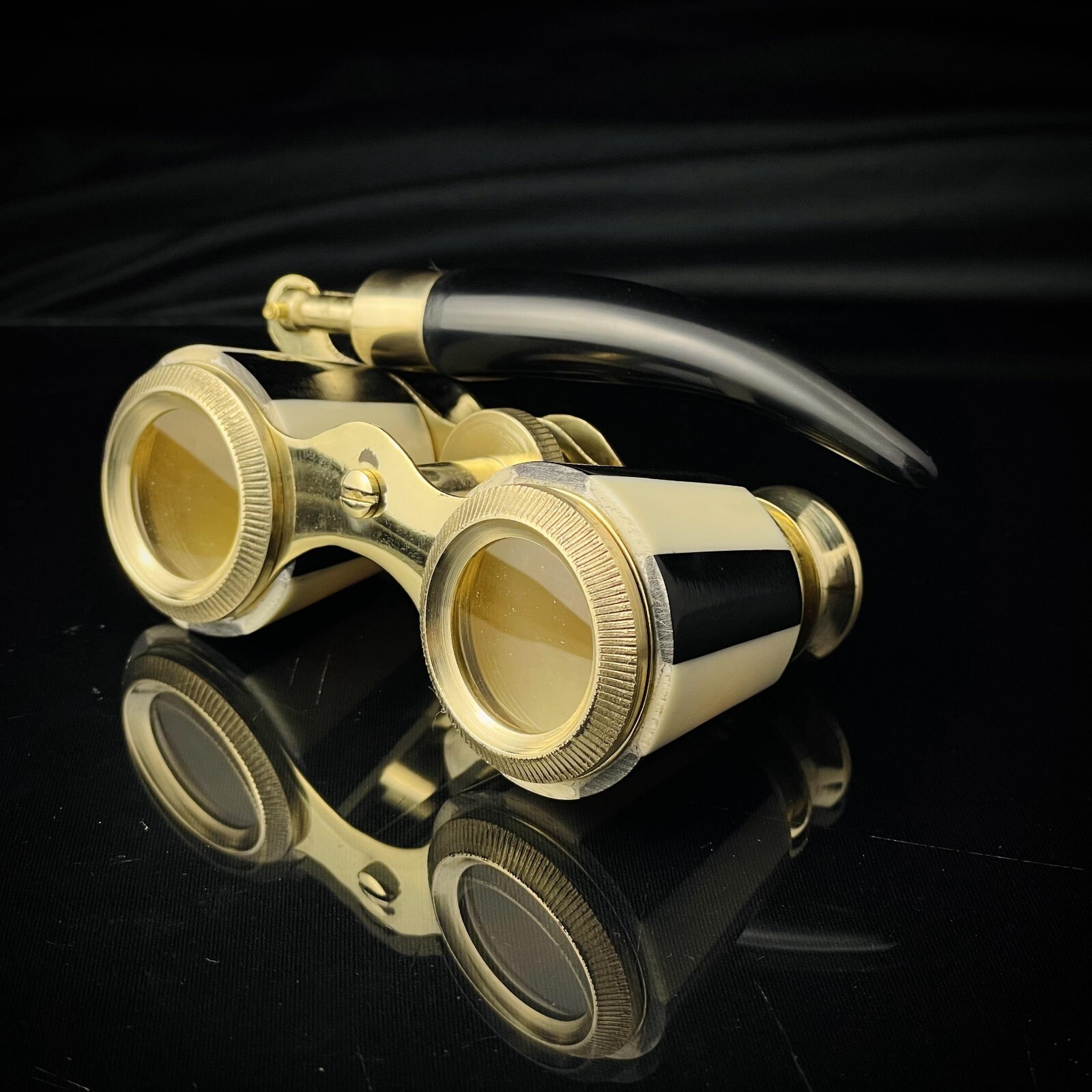 Black Mother of Pearl Opera glasses with handle Brass Binocular Christmas Gifts