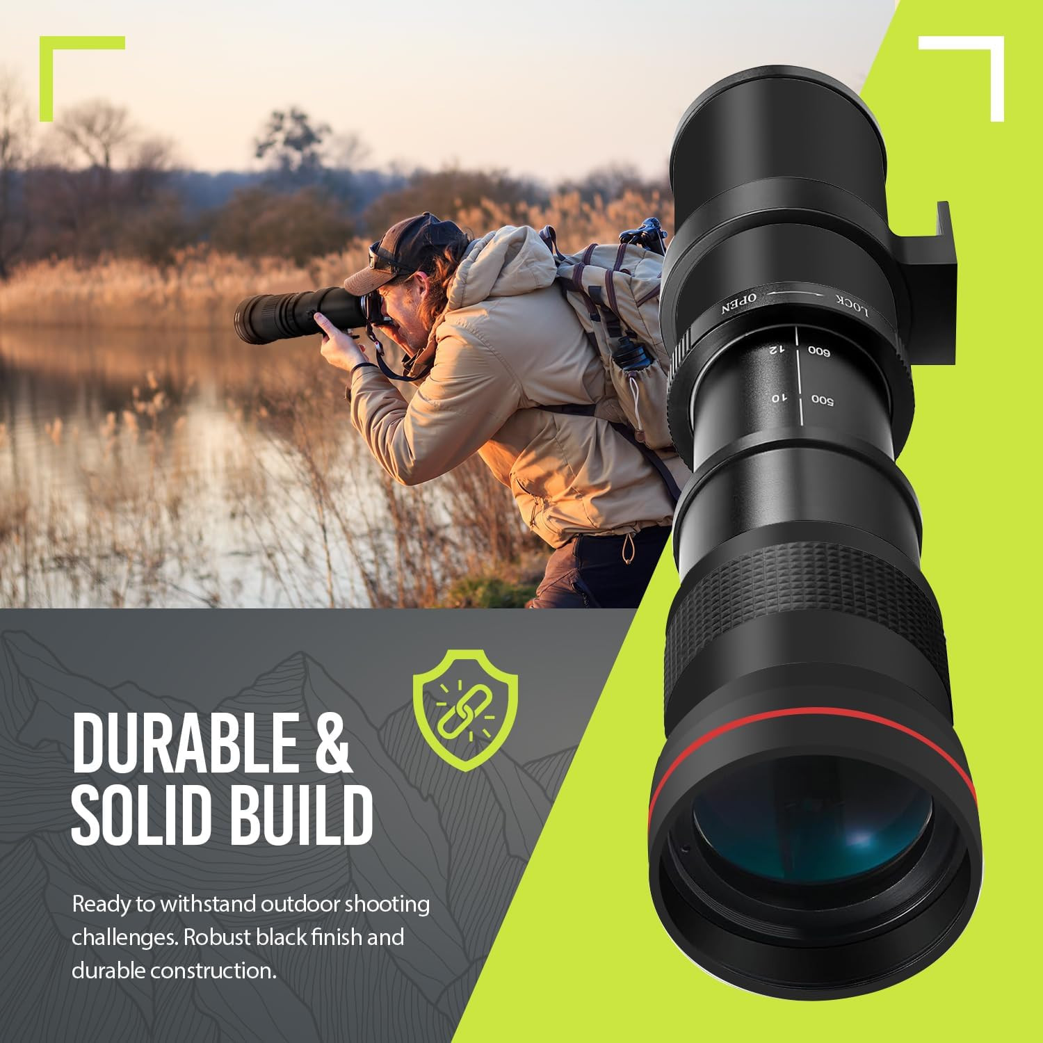 High-Power 420-1600Mm F/8.3 HD Manual Telephoto Lens for Nikon D500, D600, D610,