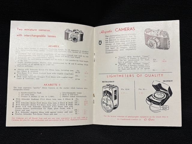 Vintage 1952 Camera Guide EL GLOBO in Curacao N.A. -Leica Zeiss Rollei Exacta