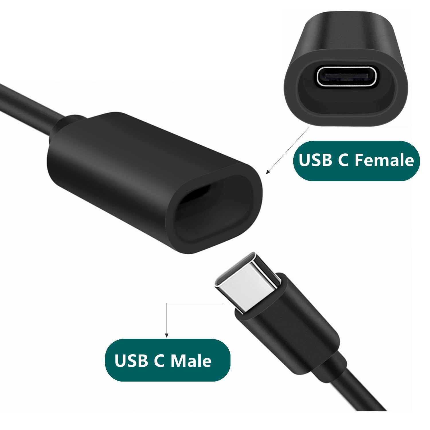 10ft Long Type C Extension Cable, USB C Male to Female Extender 10FT, Black