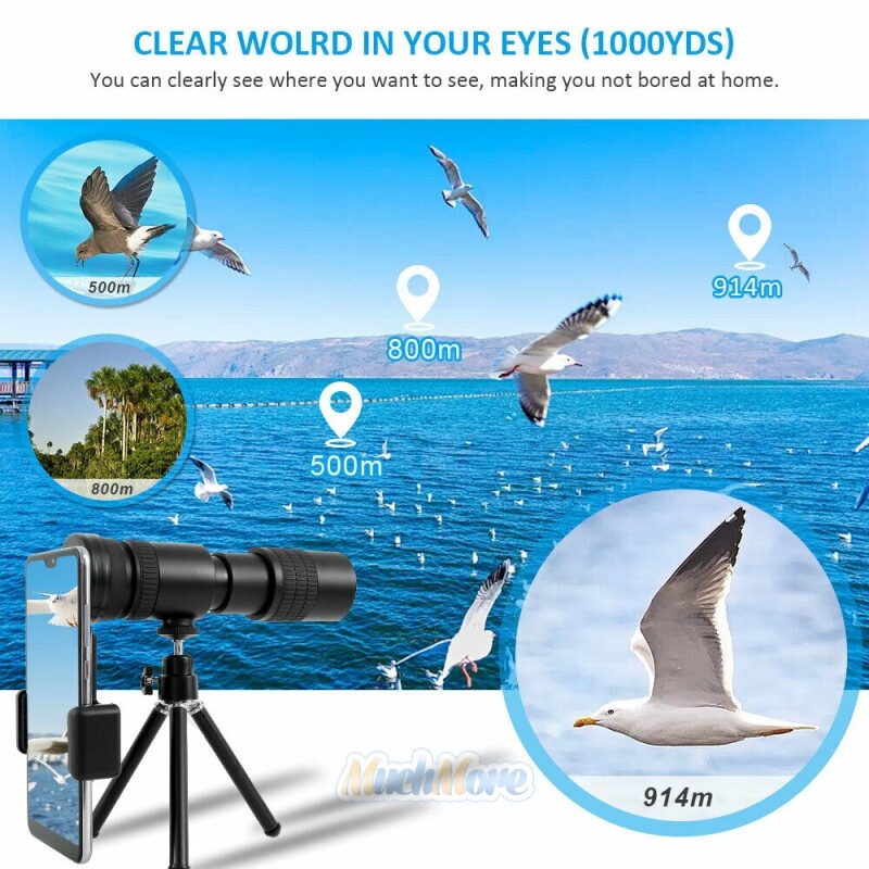 Waterproof 4K 10-300X40mm Zoom BAK4 HD Monocular Telescope Portable Night Vision