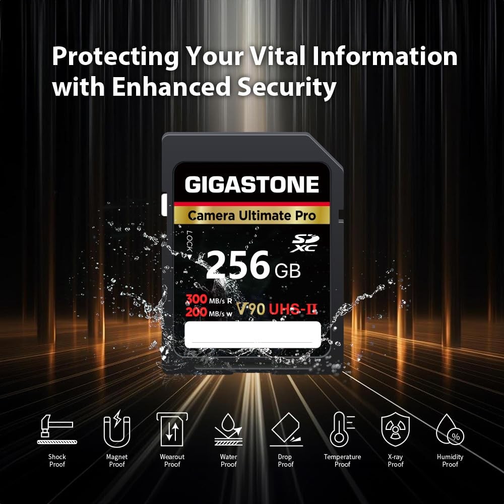【5-Years Data Recovery】 GIGASTONE 256GB SD A1 V90 Camera Ultimate Pro