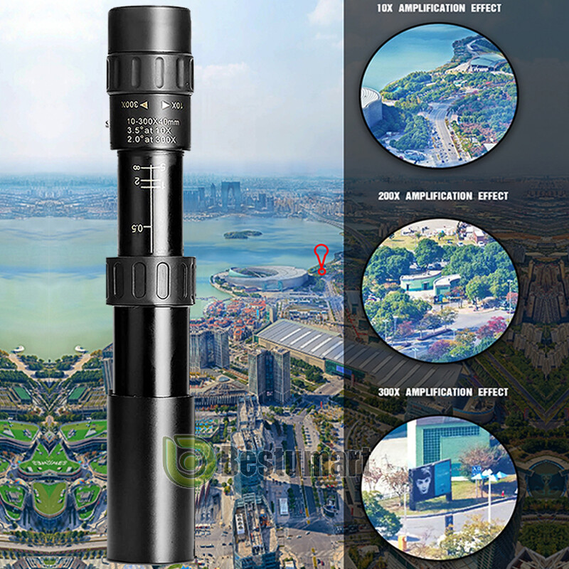 4K 10-300X40mm Super Telephoto Lens Zoom Monocular Telescope Waterproof Black US