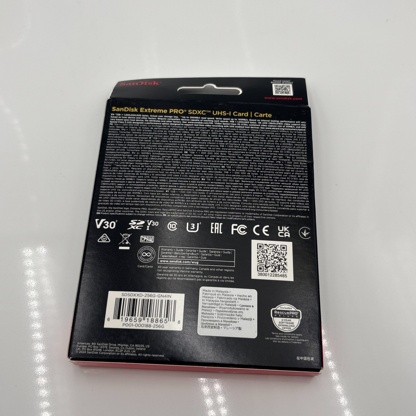 SanDisk Extreme PRO SDXC UHS-I Memory Card 256GB 200MB/s Black New Ships Free