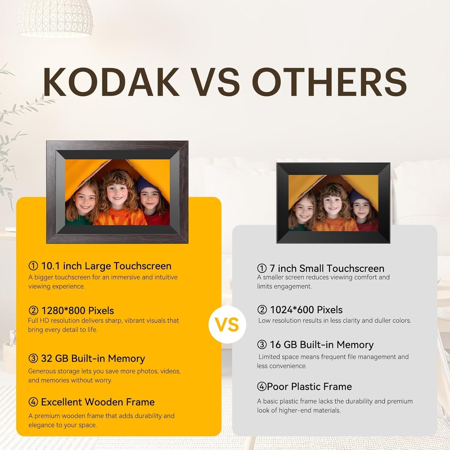 Kodak 10″ Wi-Fi Digital Picture Frame, Solid Wood Tone Frame Chocolate RCF-1012W