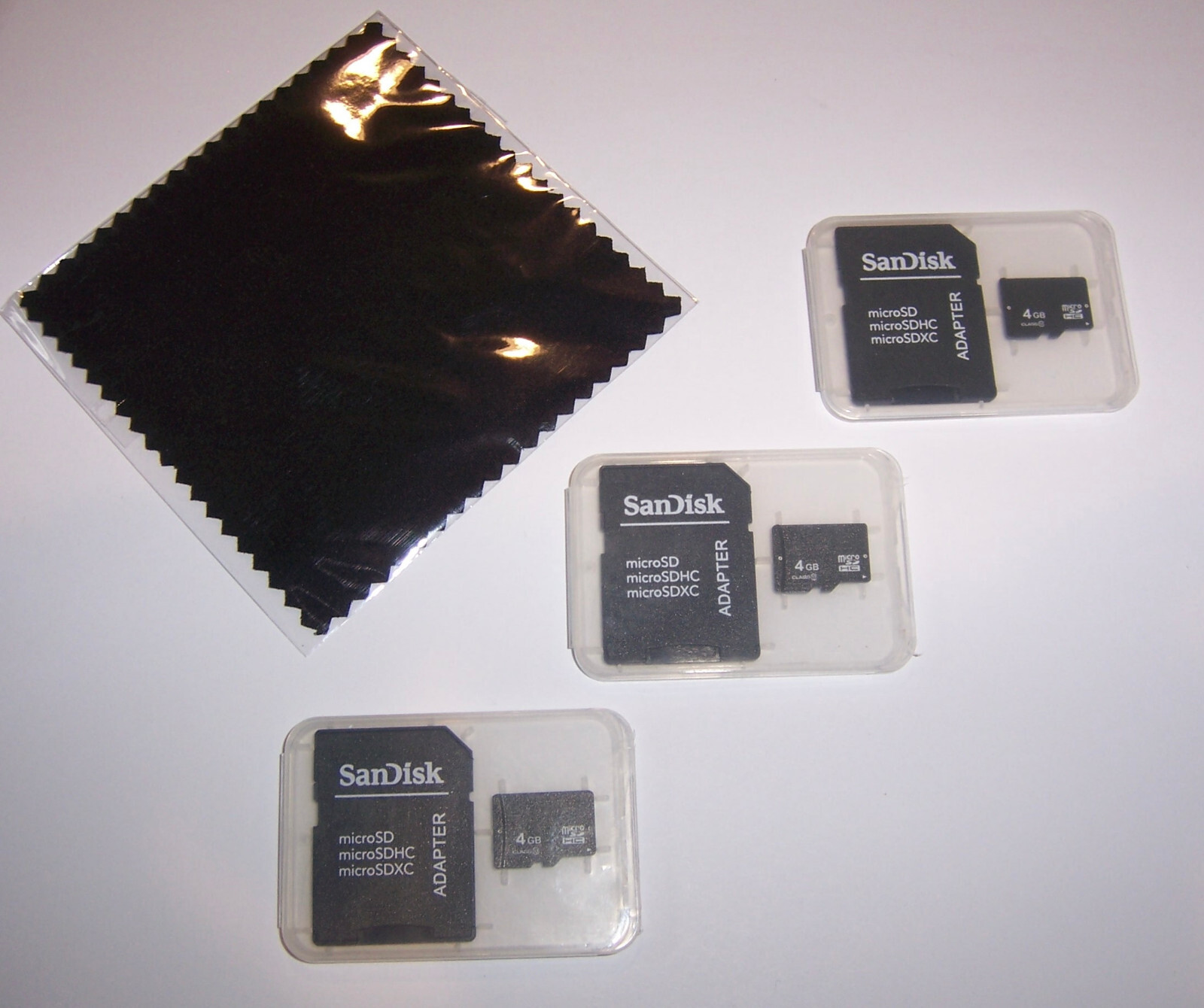 Lot of 3 New 4GB Micro SD Memory Cards, 4 GB MicroSD + Cleaning Cloth – USA