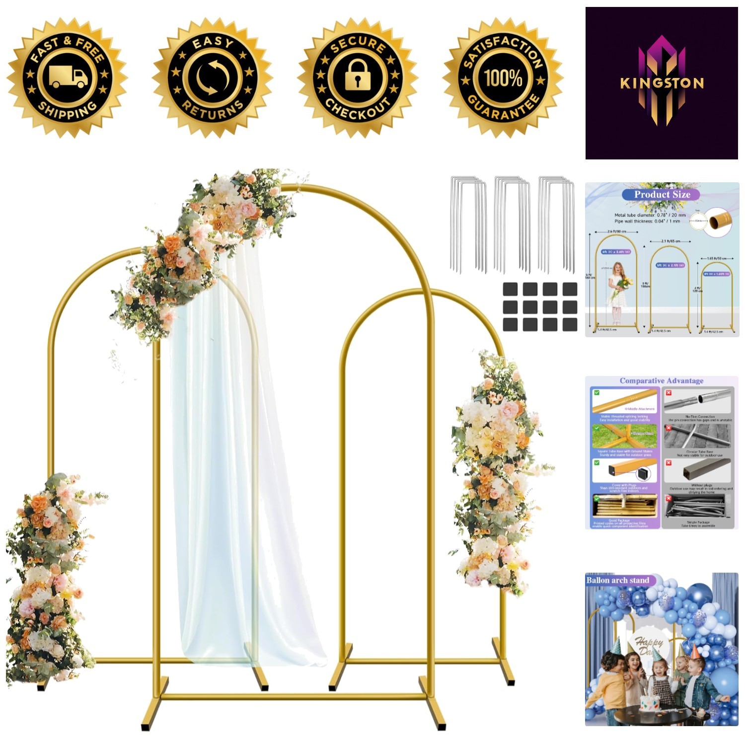 Versatile 3-Piece Arch Backdrop Stand Set for Weddings, Birthdays & Showers