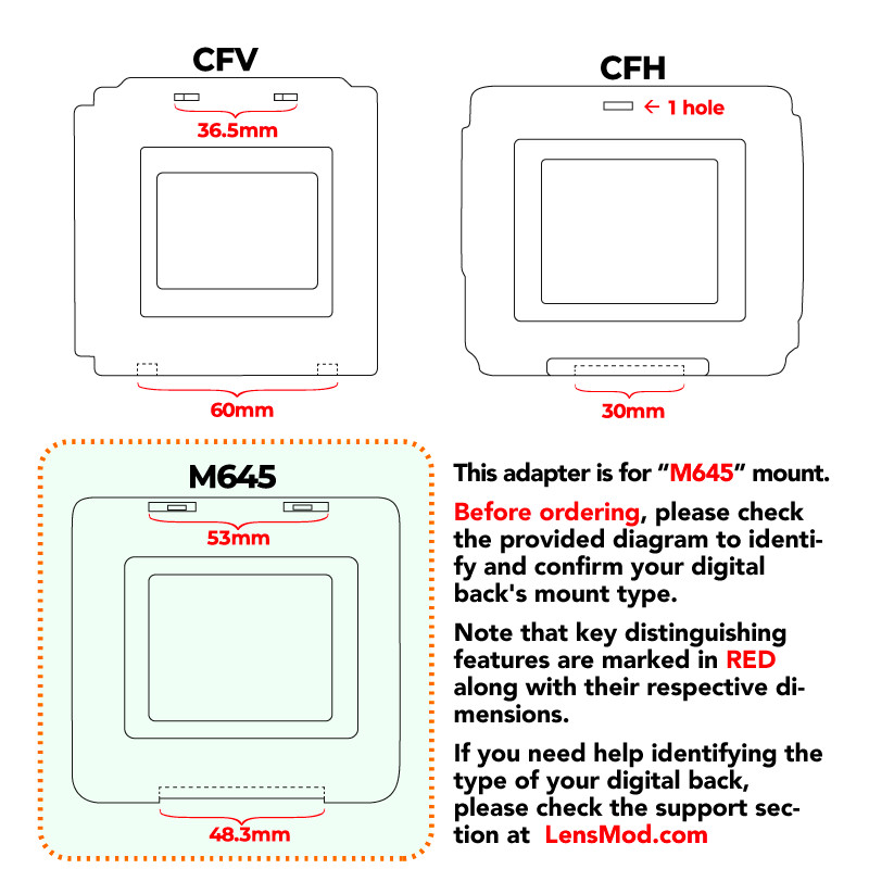 Adapter for Mamiya Universal Press and “M645” Digital Back