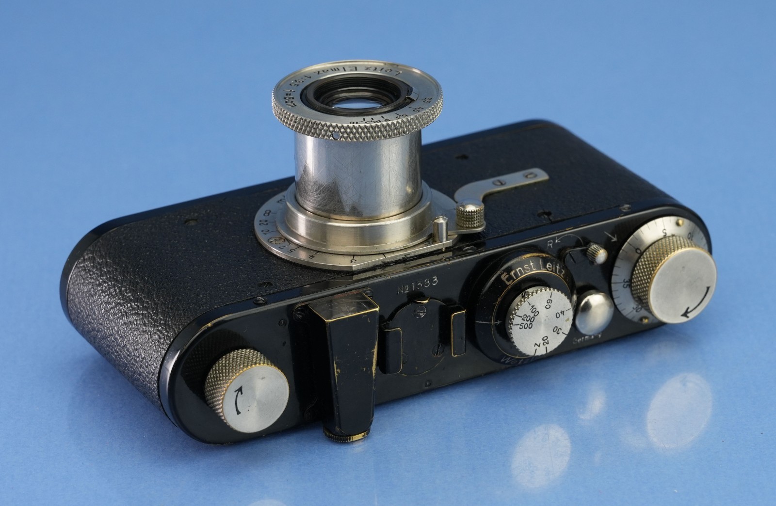 LEICA I MODEL A ELMAX 50MM F3.5 BLACK PAINT HOCKEY STICK CAMERA #1383 +CAP RARE