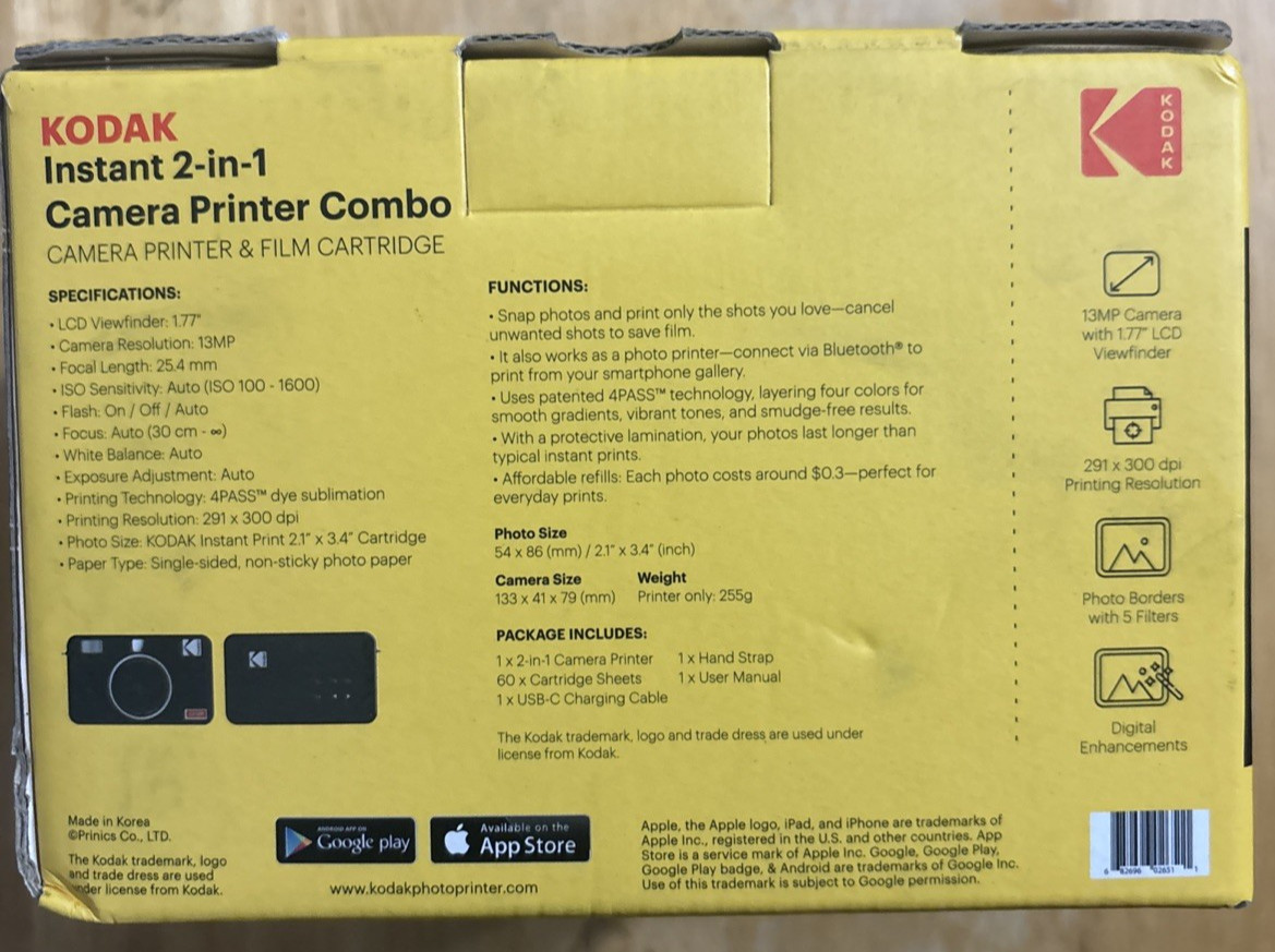 KODAK 2-in-1 Instant Camera & Printer Combo 60 Sheets… FREE S&H!