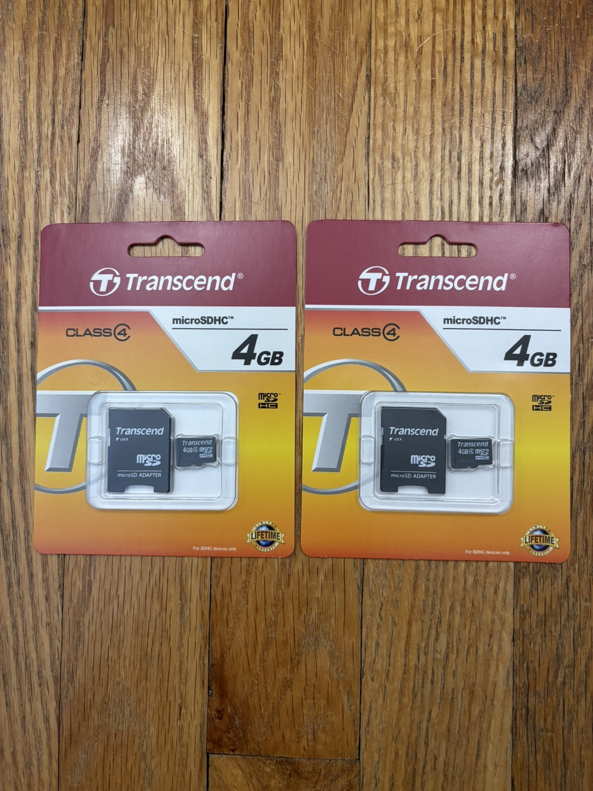 Lot of 2 – Transcend 4GB microSDHC Class 4 Memory Card with Adapter