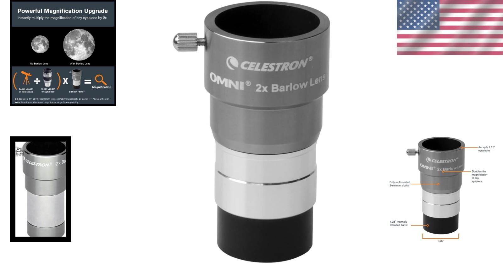 Fully Multi-coated 2X Barlow Lens for Telescopes