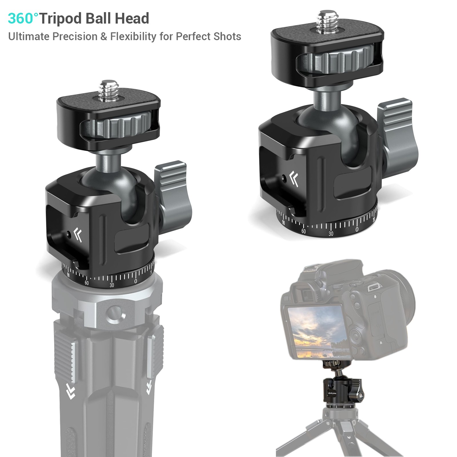 Aluminum Tripod Ball Head 360° Rotating 1/4”Screw For Tripod DSLR Camera Mount