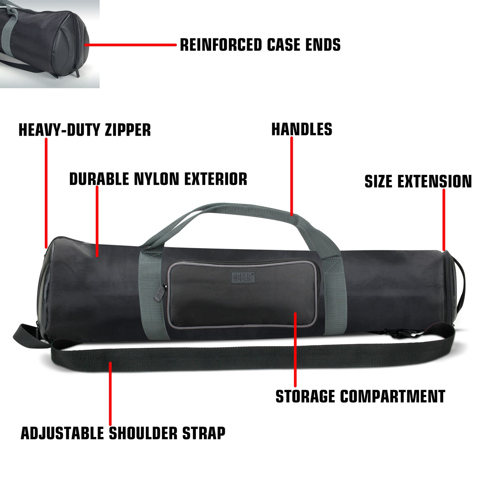Padded Tripod Case by USA Gear with Expandable Compartment & Accessory Storage