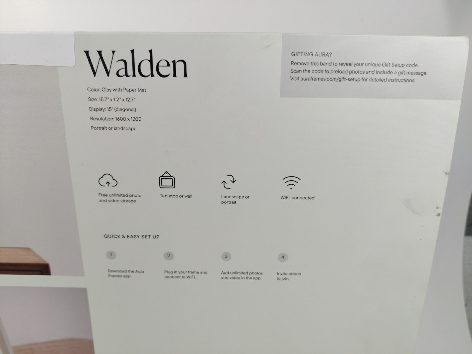 Aura Walden HD 15 WiFi Frame Clay With Paper Mat *New, Sealed