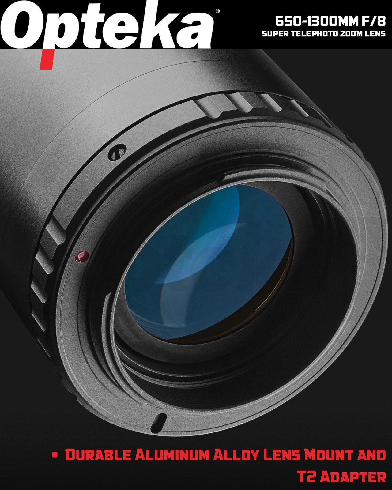 Opteka 650-1300mm f/8 Telephoto Zoom Lens for Canon EF EOS T8i T7i T7s T7 T6i T6