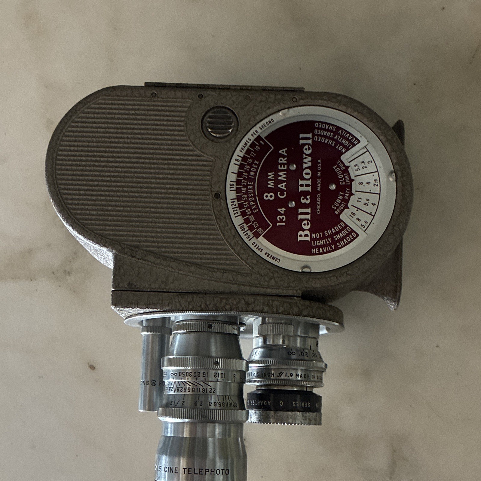 Bell & Howell 134 8mm Movie Camera Gray, Turret Lenses, Manual Focus