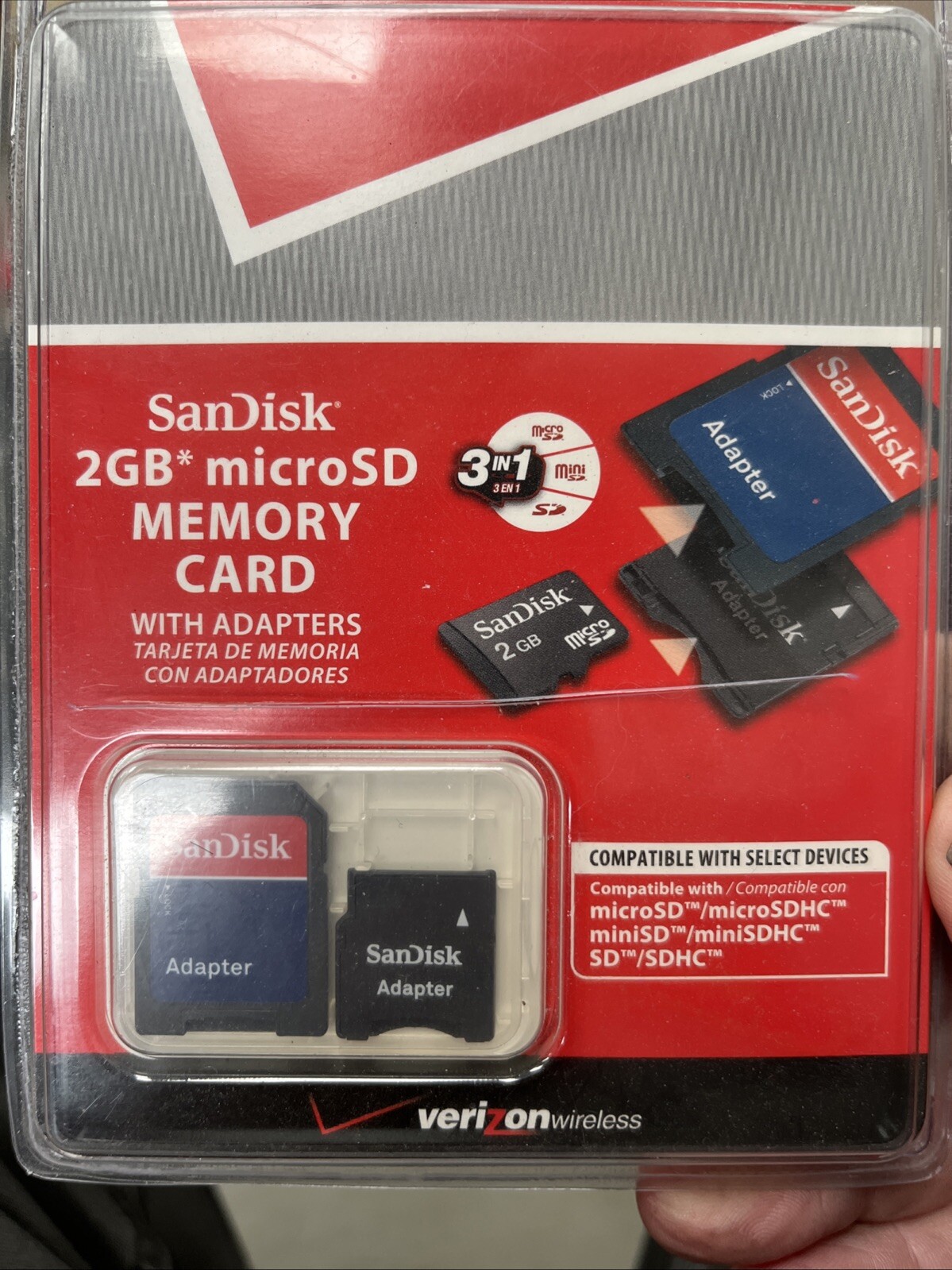 Sandisk 2GB Memory 3 in 1 MicroSD Card with Adapters Verizon Wireless Digital