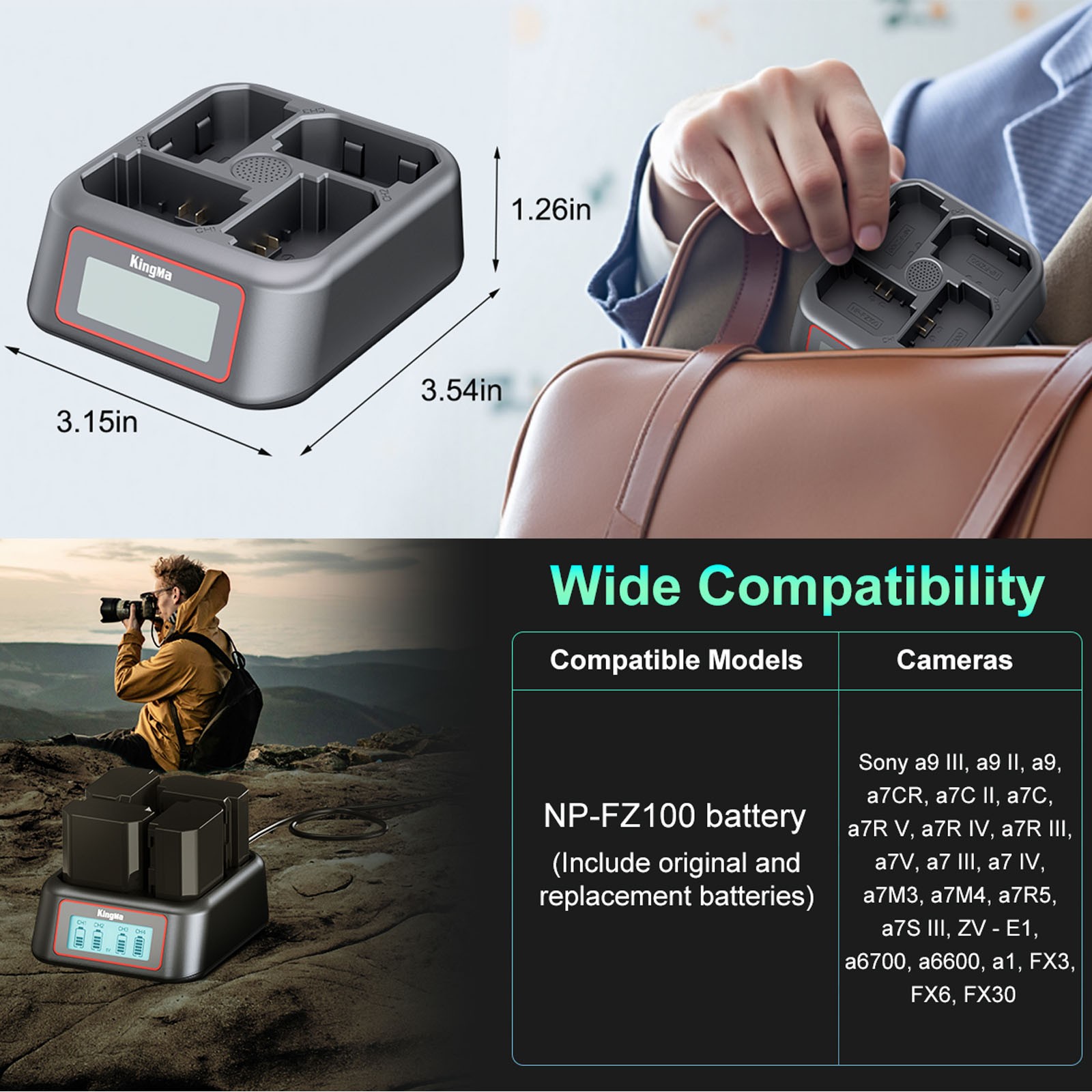 45W NP-FZ100 Battery Charger for A7III/A7IV/A7RIII/A7RV/A7C/A7CII/A6700/A9/A1
