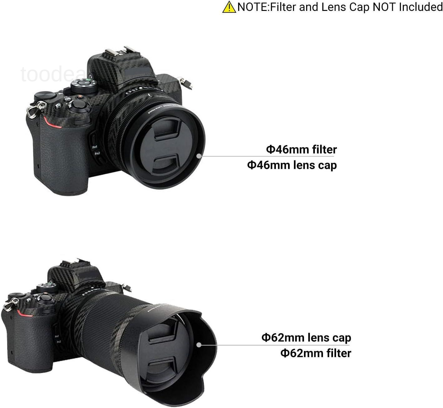 (1+1) Screw on + Bayonet Lens Hood Shade for Nikon Z30 Z50 Z fc Dual Lens Kit