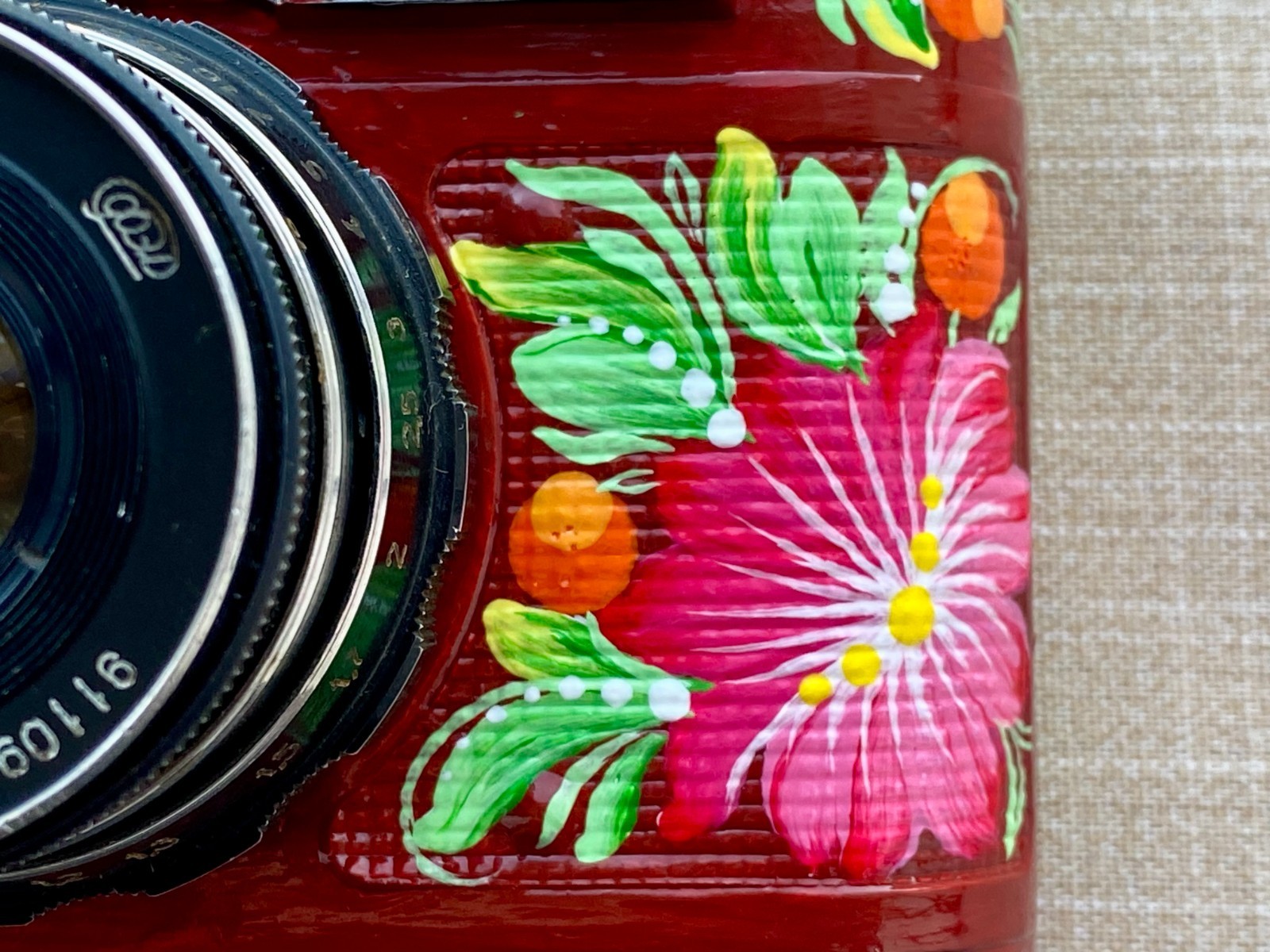 Unique FED-5V Ukrainian Camera | Petrykivka Folk Art | Hand Painted Souvenir