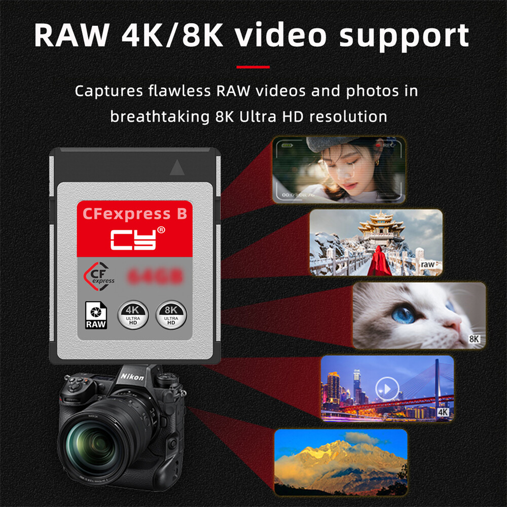 Cablecy CFexpress Type-B 64GB 128GB 256GB Memory Card CFE CFB Adapter Camera 8K