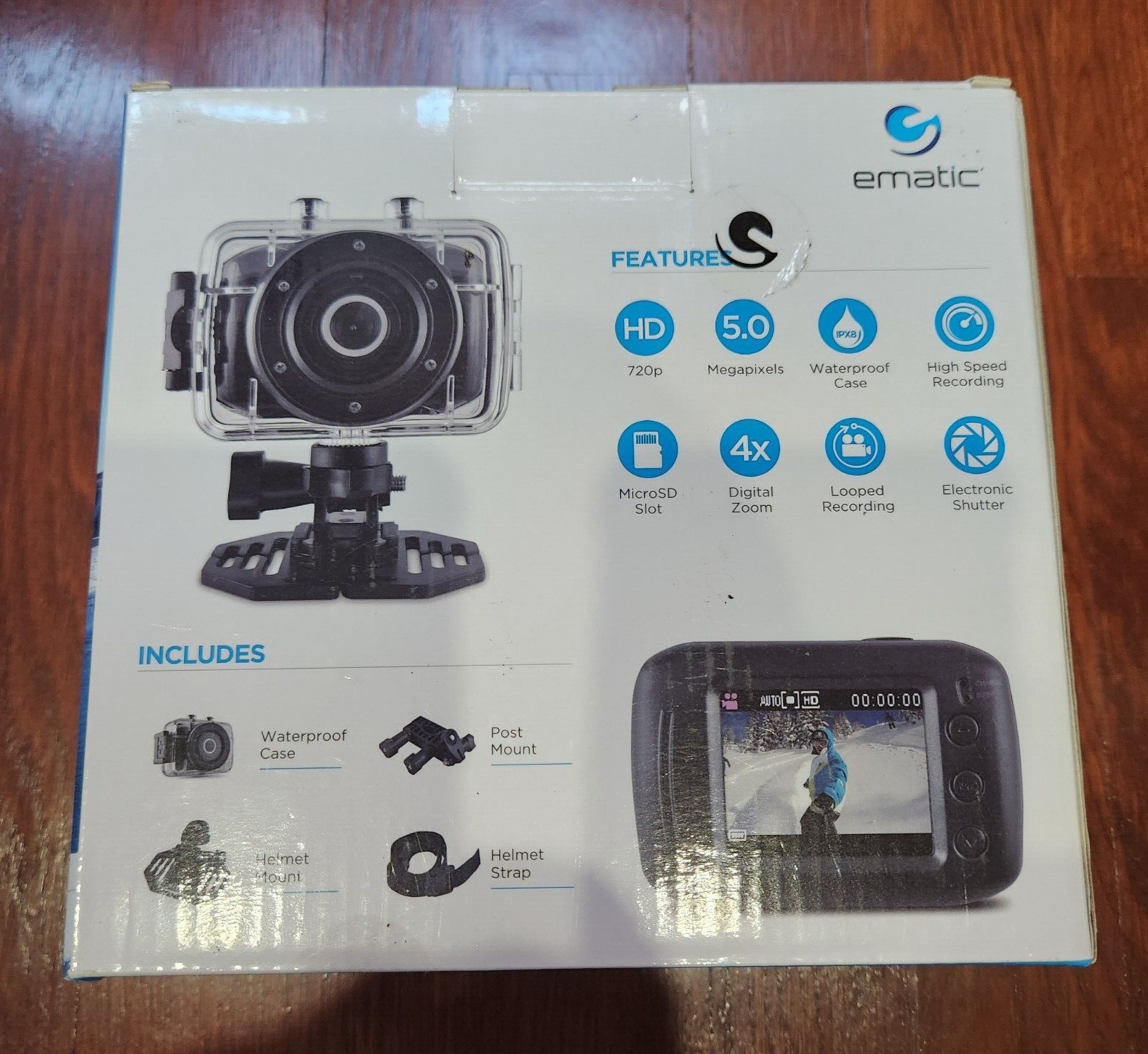 Ematic HD Action Cam Waterproof 32GB High Speed Recording Camera IPX8 EVH625BL