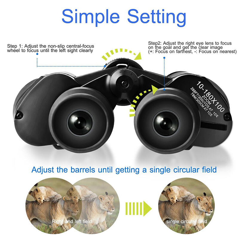 180×100 HD Military Zoom Powerful Binoculars Day/Low Night Optics Hunting & Case