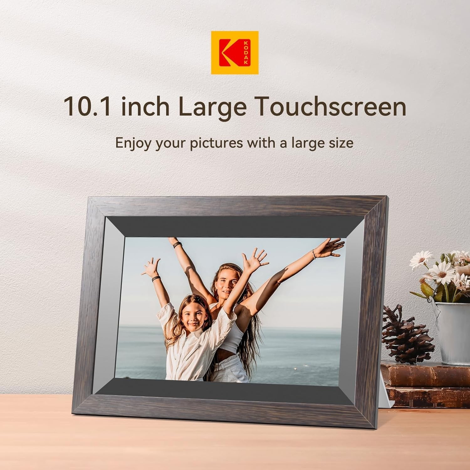 Kodak 10″ Wi-Fi Digital Picture Frame, Solid Wood Tone Frame Chocolate RCF-1012W
