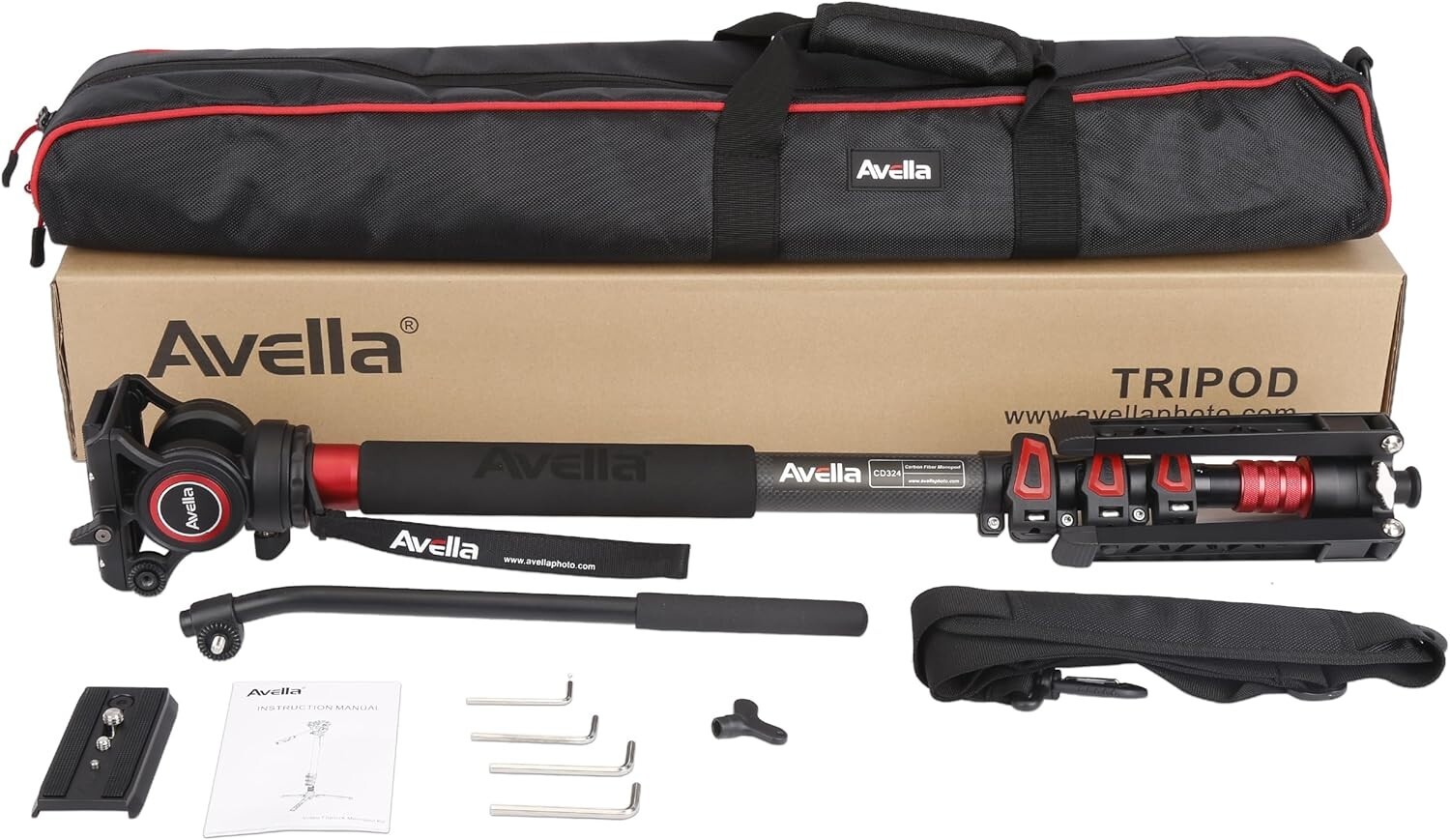 Avella Carbon Fiber Video Monopod Tripod Stand Kit With Fluid Head, Camera Stand