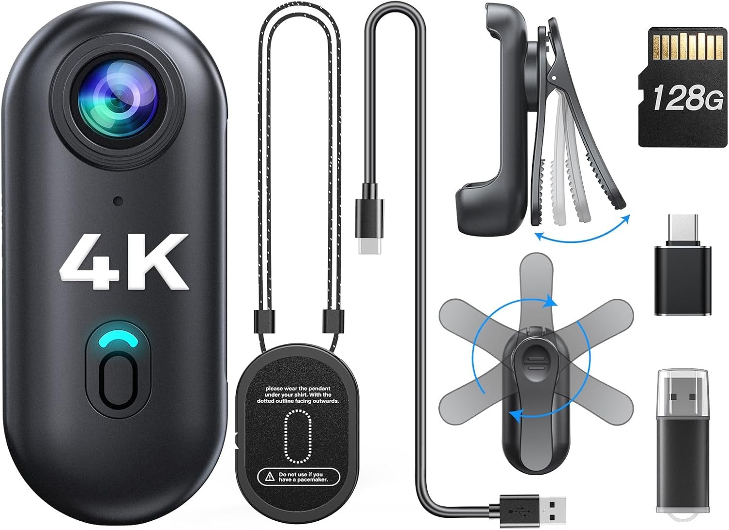 BOBLOV 128GB UHD 4k Mini Body Camera, Wearable Camera Action Body Cam Thumb Size