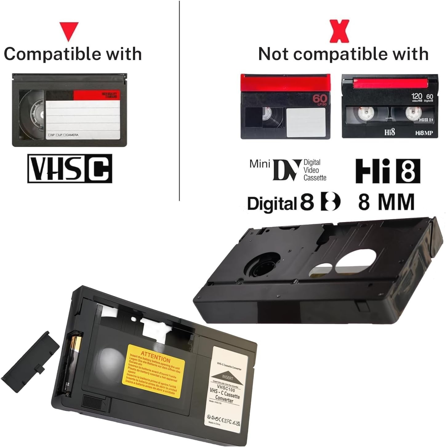 VHS Cassette Adapter for Camcorders,VHS c Adapter Ideal for VCR Player, Video…