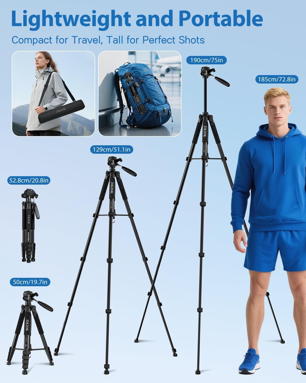 75″ Heavy Duty Camera Tripod Stand – Max Load 15LB Travel Tripod for DSLR/Phone