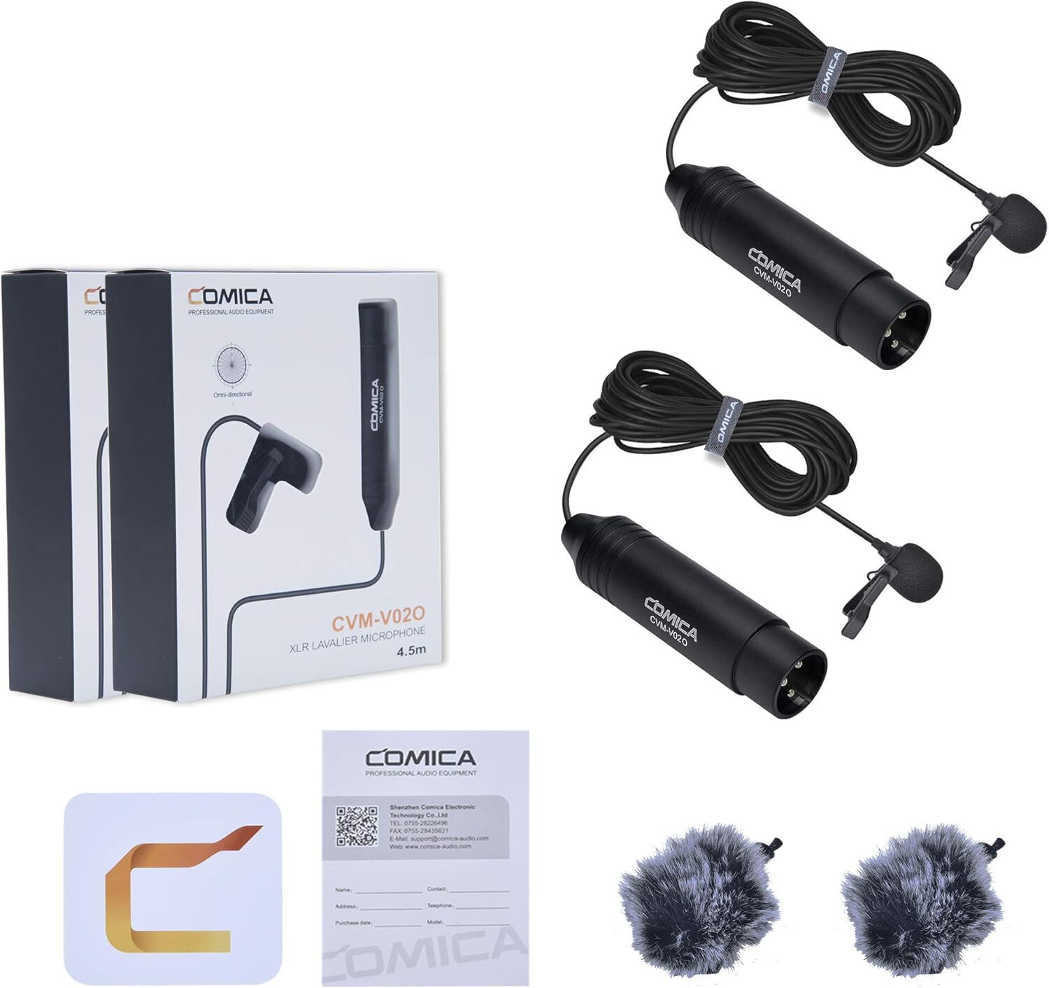 2 Comica Audio CVM-V02O Omnidirectional Lavalier Microphone w/ XLR (14.7′ Cable)