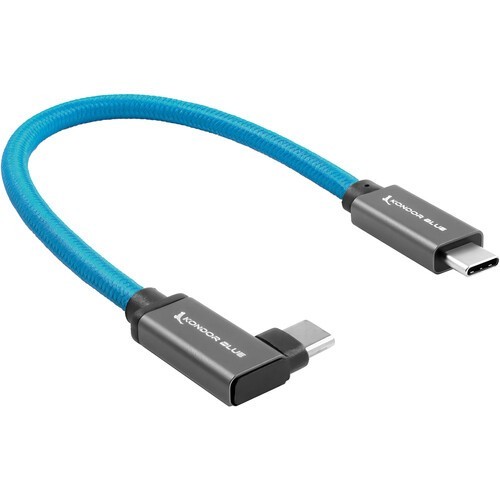 Kondor Blue USB-C 3.2 Gen 2 Straight to Right-Angle Cable (12″, Kondor Blue)