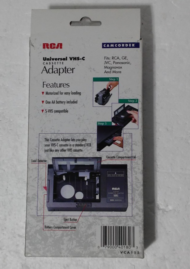 RCA VCA115 Universal VHS-C Cassette Adapter-VCR Vintage Camcorder