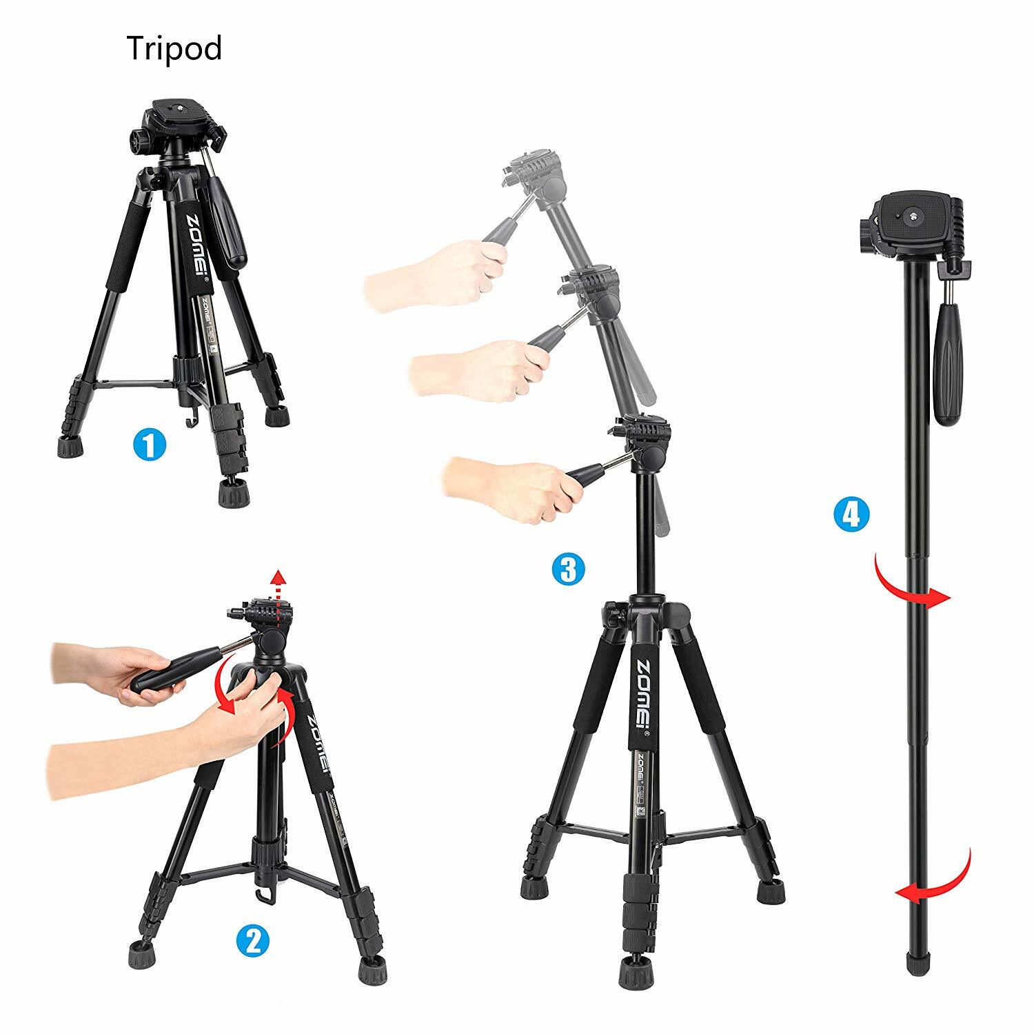 ZOMEI Q222 Pro Tripod Monopod Lightweight Portable Travel Tripod for Camera
