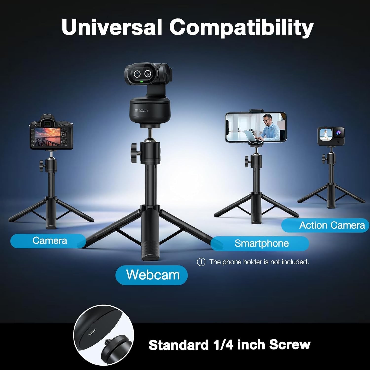 EMEET PIXY Dual-Camera AI-Powered PTZ Camera 4K with Tripod, AI Black