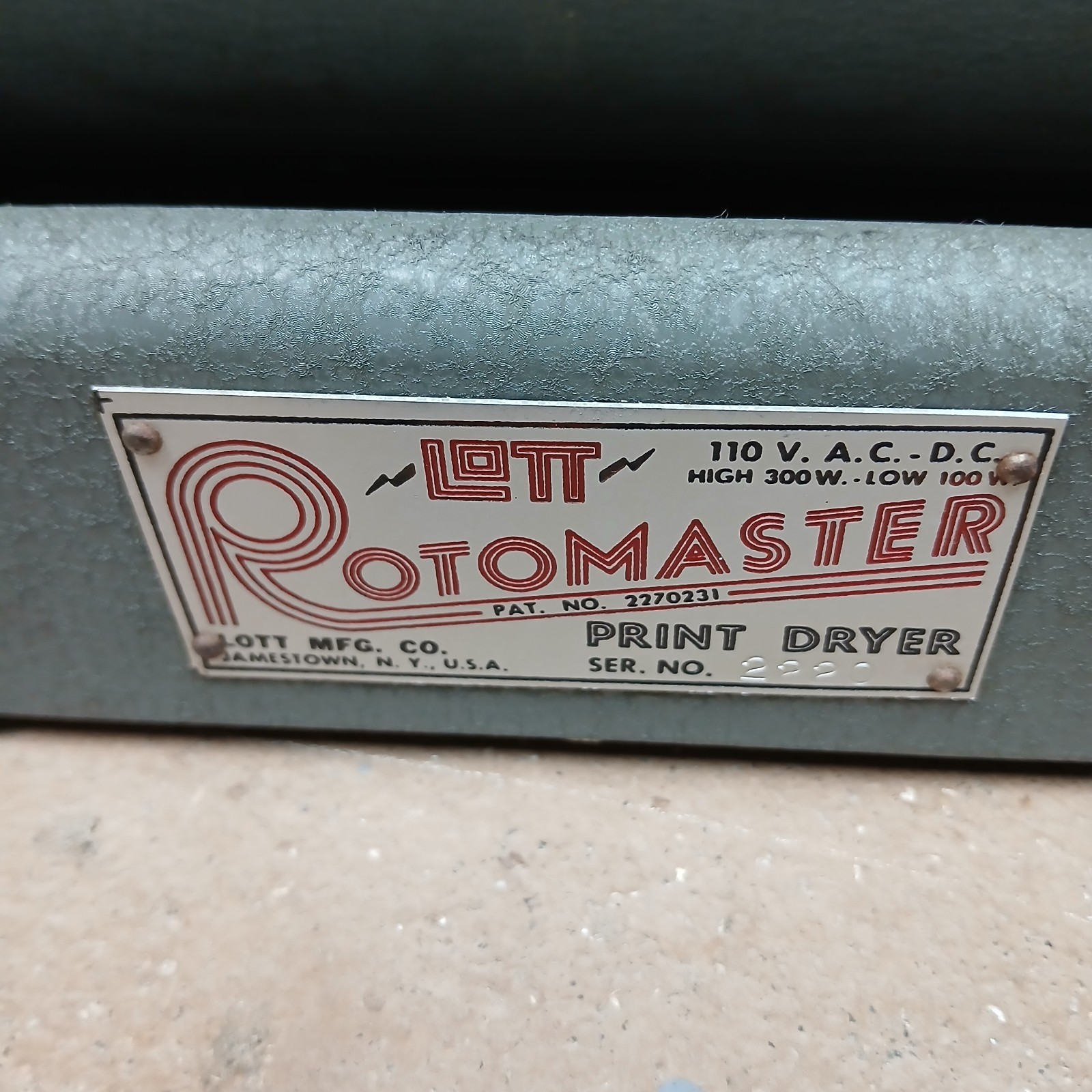 Vintage LOTT Rotary Print Dryer 24″ Drum Adjustible Temp Tested and Works