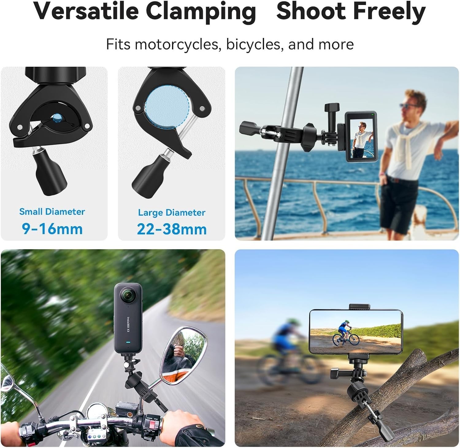 Handlebar/Pole Mount with 1/4′ 360° Ball Head Rotation– GoPro Hero & Insta 360