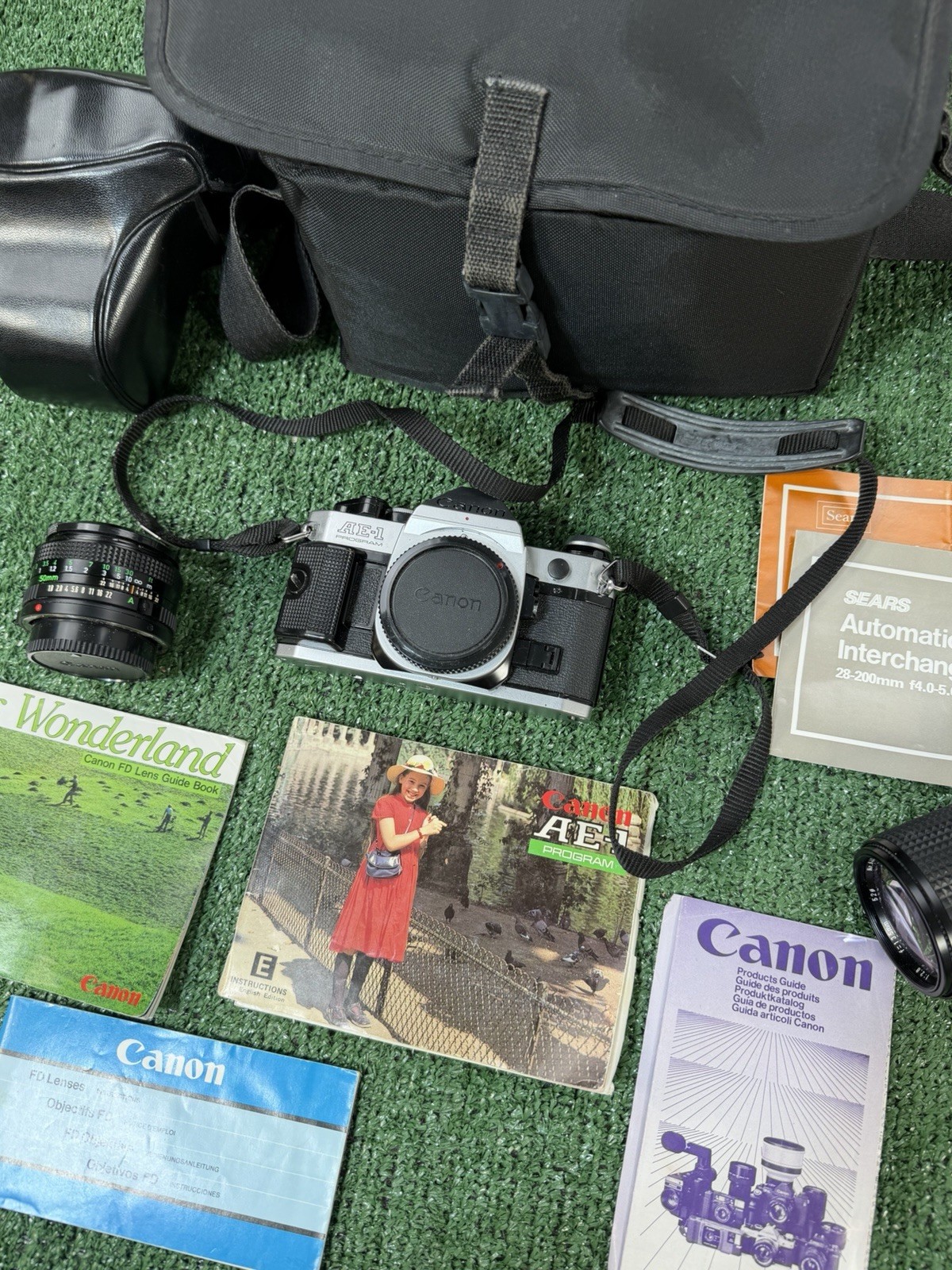 Vintage Canon AE-1 Program 35mm FILM Camera with 50mm f/1.8 FD OG Manual Case
