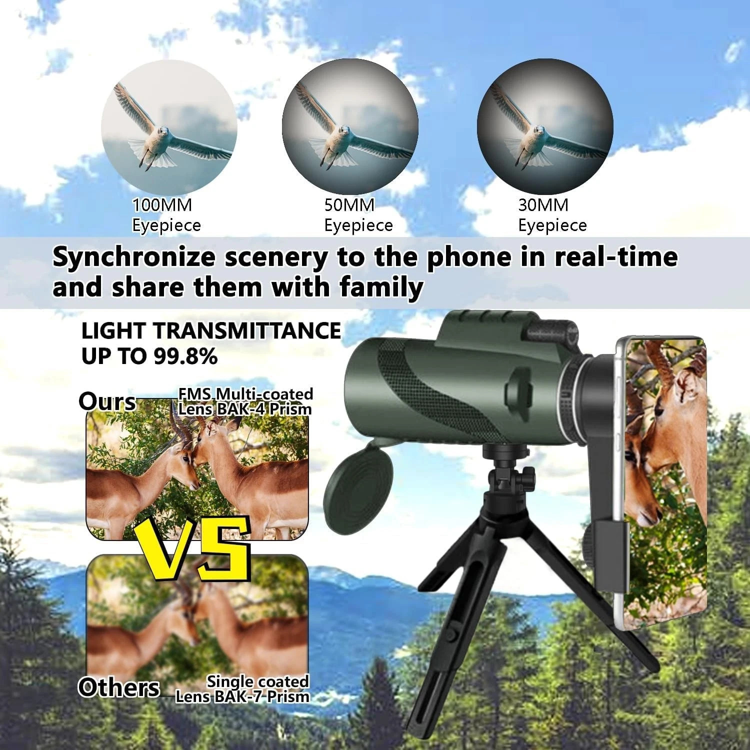 Monocular-Telescope 80×100 High Powered Monoculars High Definition for Adults