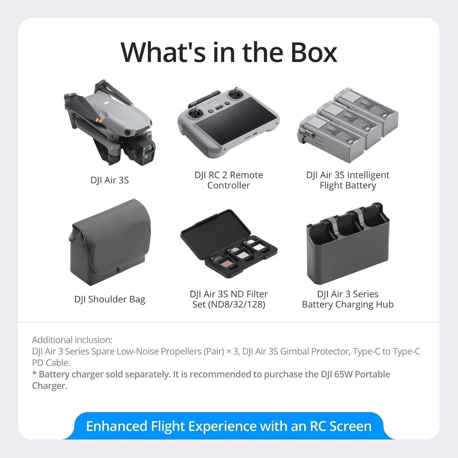 DJI Air 3S Fly More Combo with DJI RC 2 (screen remote controller), Drone