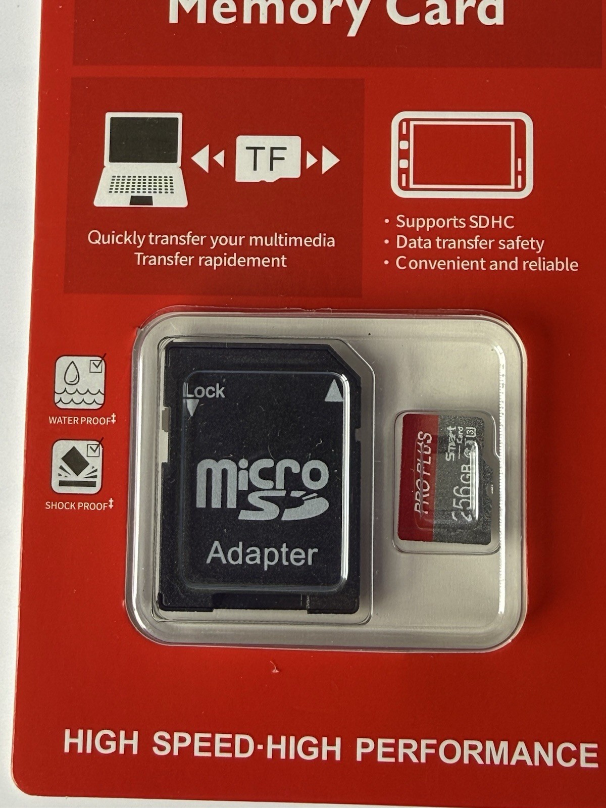 PRO PLUS 256GB MicroSD Card Class 10 High Speed w/ Adapter Waterproof