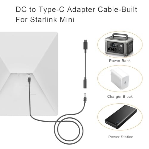Starlink Mini USB C to DC Power Cord, 7.9-inch Type-C Input Male to DC Female