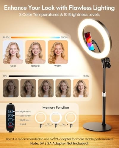 Desktop Ring Light 10.5 Inch Dimmable LED with Phone Holder for Video Calls