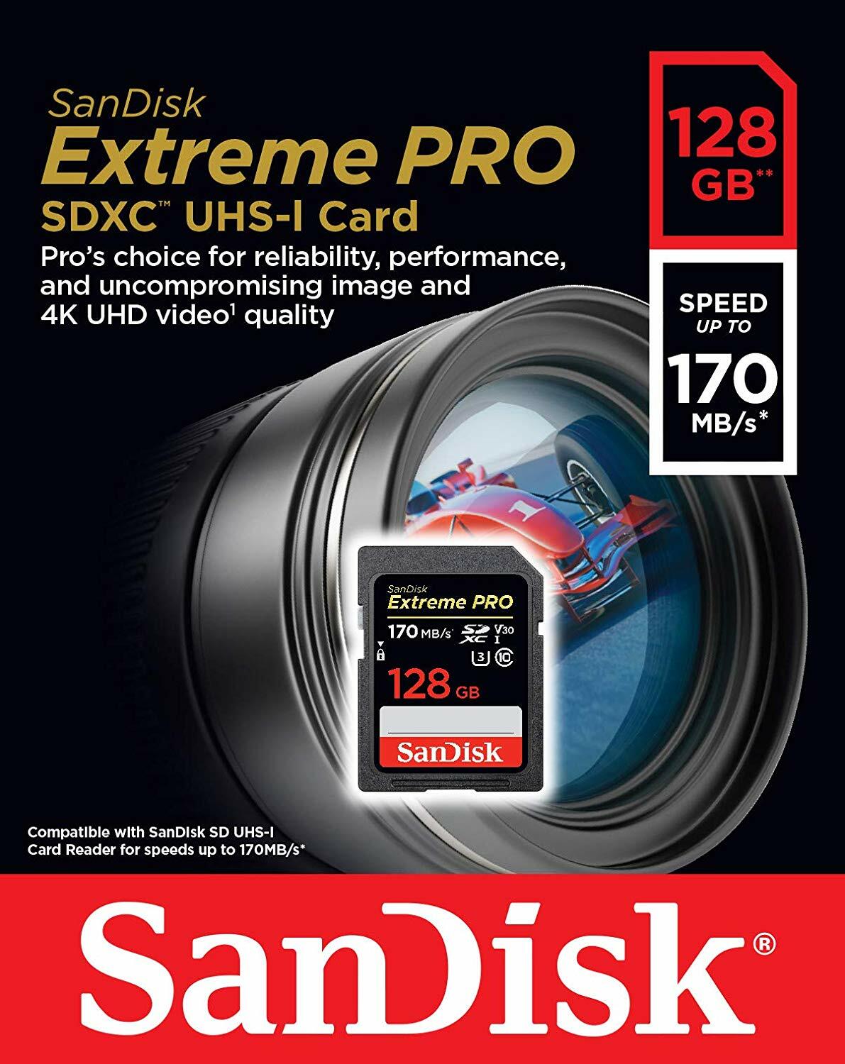SanDisk 128GB Extreme PRO SD SDXC Memory Card 170MB/s Class 10 UHS-1 U3 4K 128G
