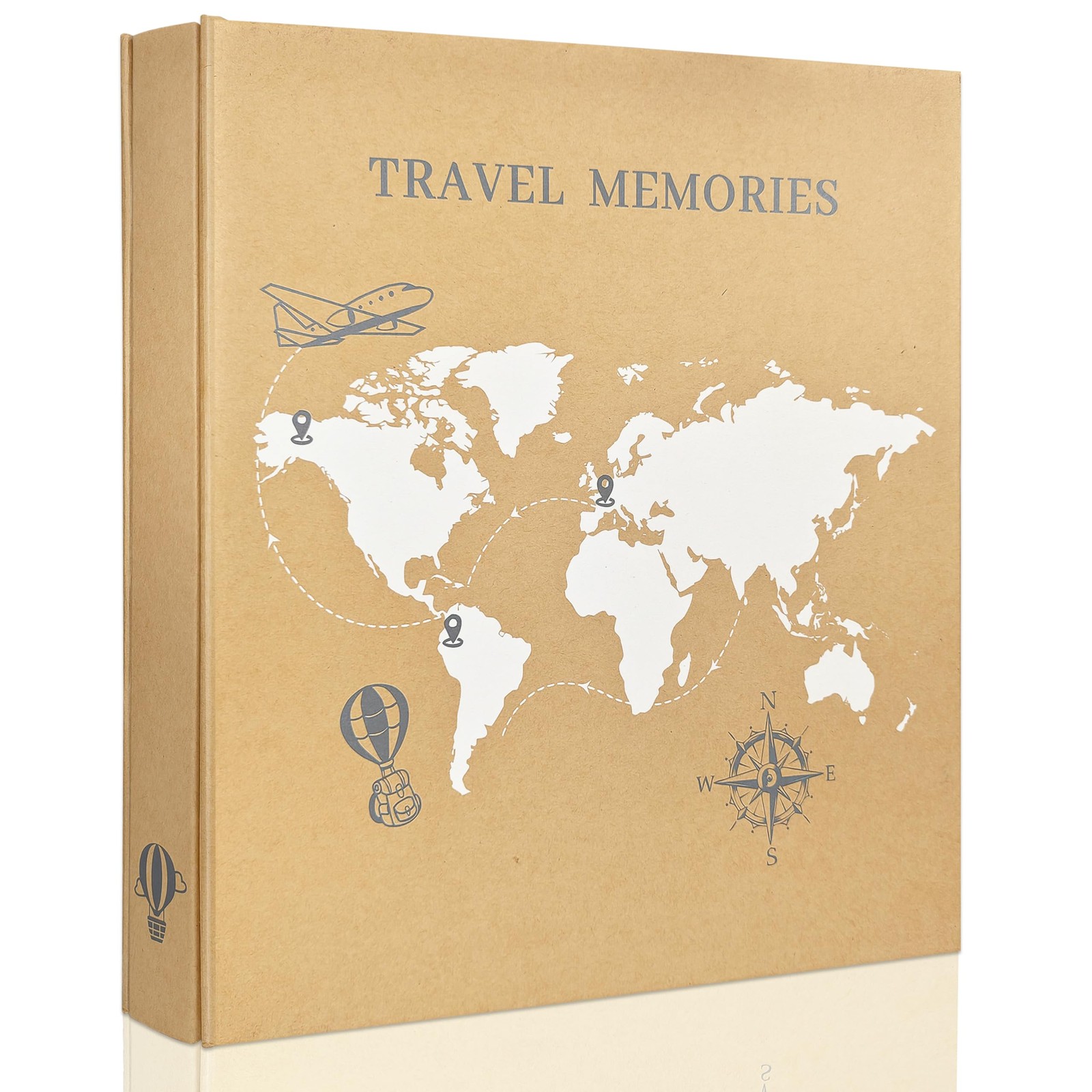 Travel Photo Album 4×6 300 Photos,5 Pockets Per Page,World Map Kraft Cover Va…