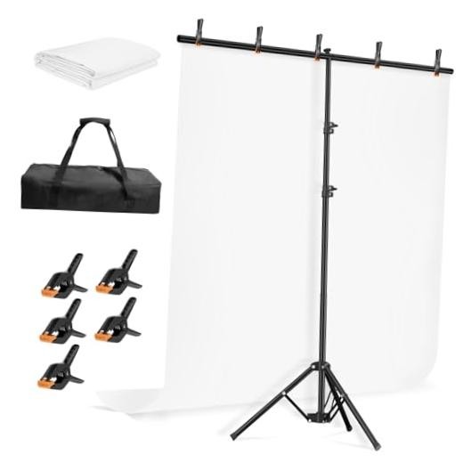 5 * 6.5ft White Photo Backdrop with Stand Kit for Photography Video 5X6.5FT