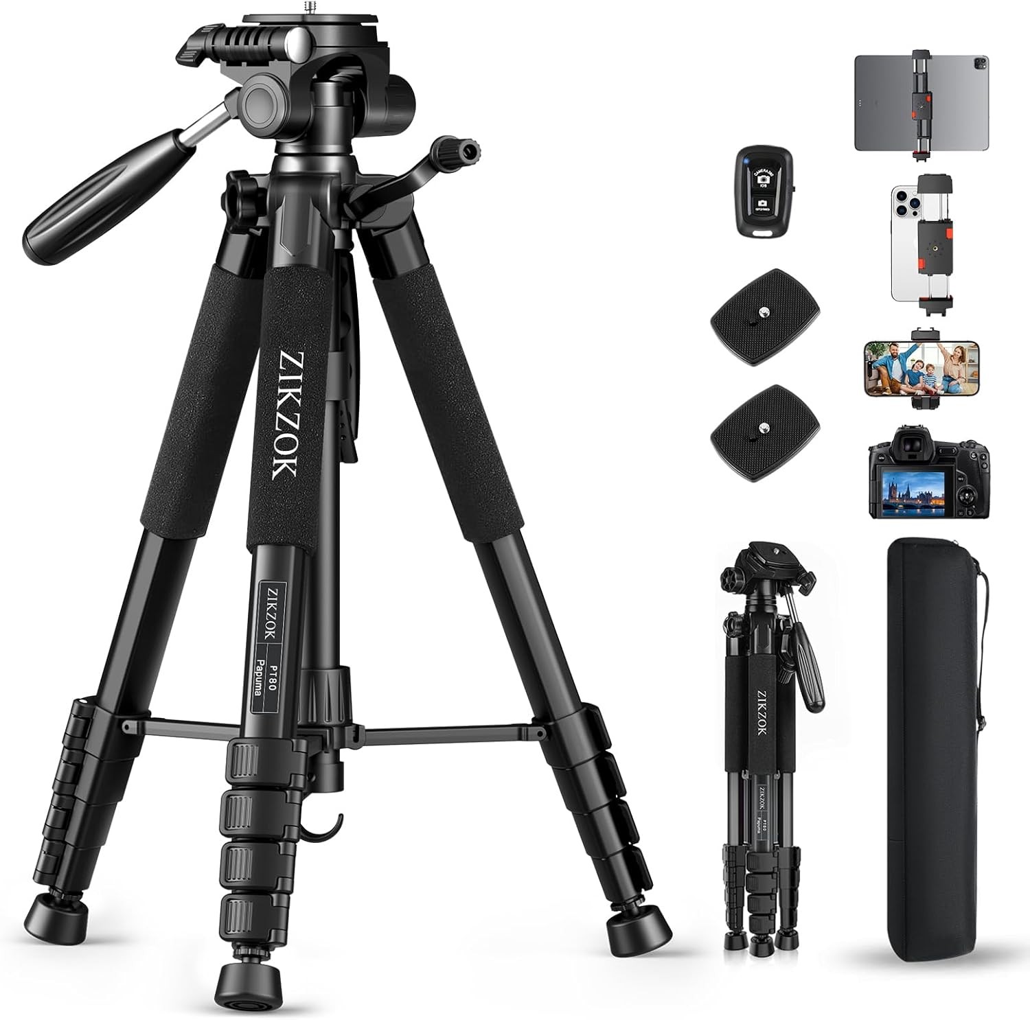 75″ Heavy Duty Camera Tripod Stand – Max Load 15LB Travel Tripod for DSLR/Phone
